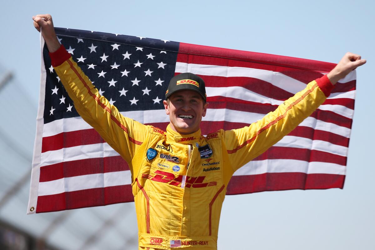 A red flag helped Ryan Hunter-Reay win the Indy 500 on Sunday. He celebrated afterward with a different flag.
