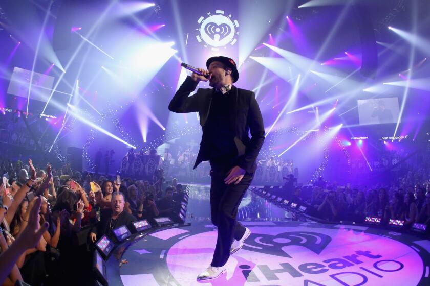 Justin Timberlake performs during the iHeartRadio Music Festival at the MGM Grand Garden Arena in Las Vegas on Saturday.