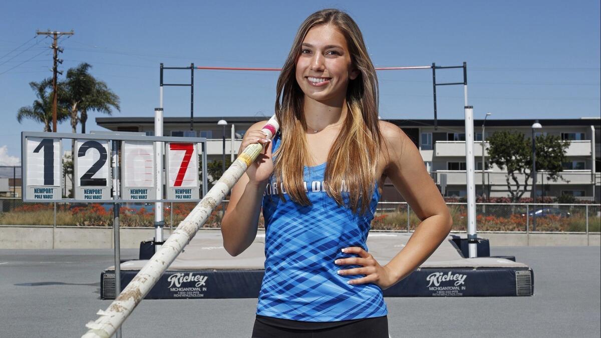 Corona del Mar High senior pole vaulter Morgan Simon is the Daily Pilot High School Female Athlete of the Week. Simon cleared a height of 12 feet, 7 inches at the Triton Invitational on Saturday.