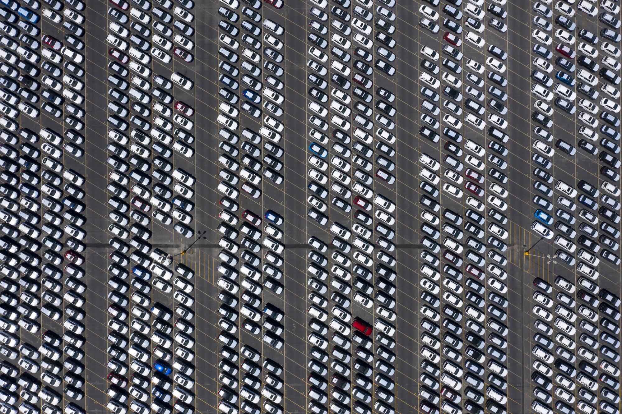 Myriad stored new vehicles at the Toyota Logistics Services yard.