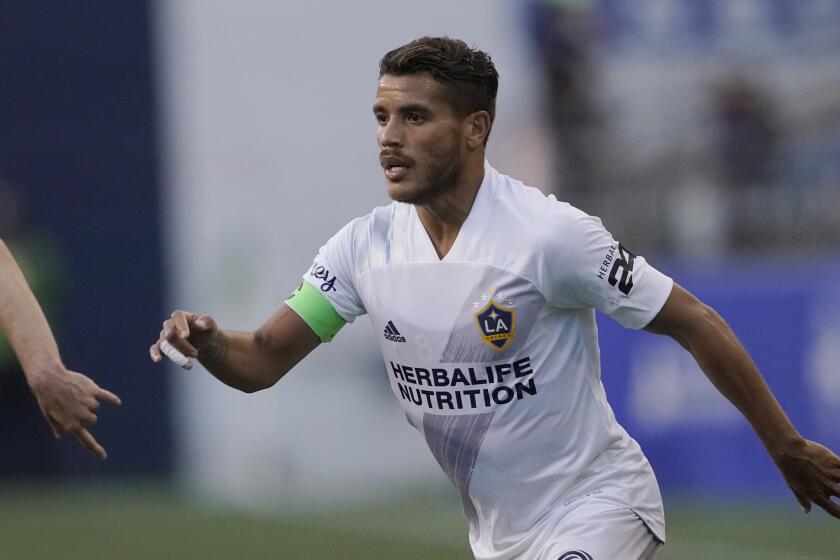 Los Angeles Galaxy midfielder Jonathan dos Santos in action against the Seattle Sounders.