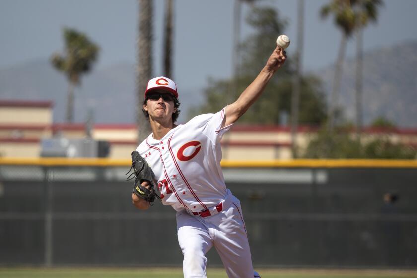 Corona starter Ethan Schiefelbein delivers a pitch against Notre Dame during a playoff game May 12, 2023.