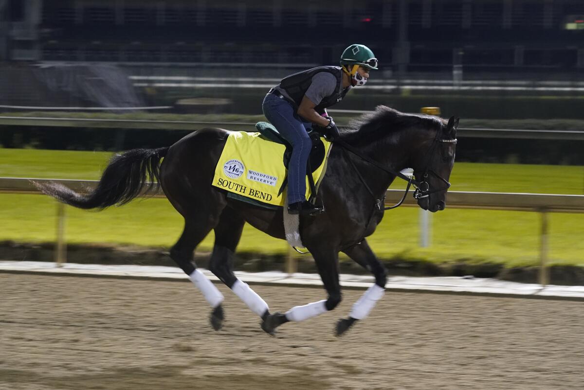 Kentucky Derby entry South Bend runs during a workout session at Churchill Downs on Friday.