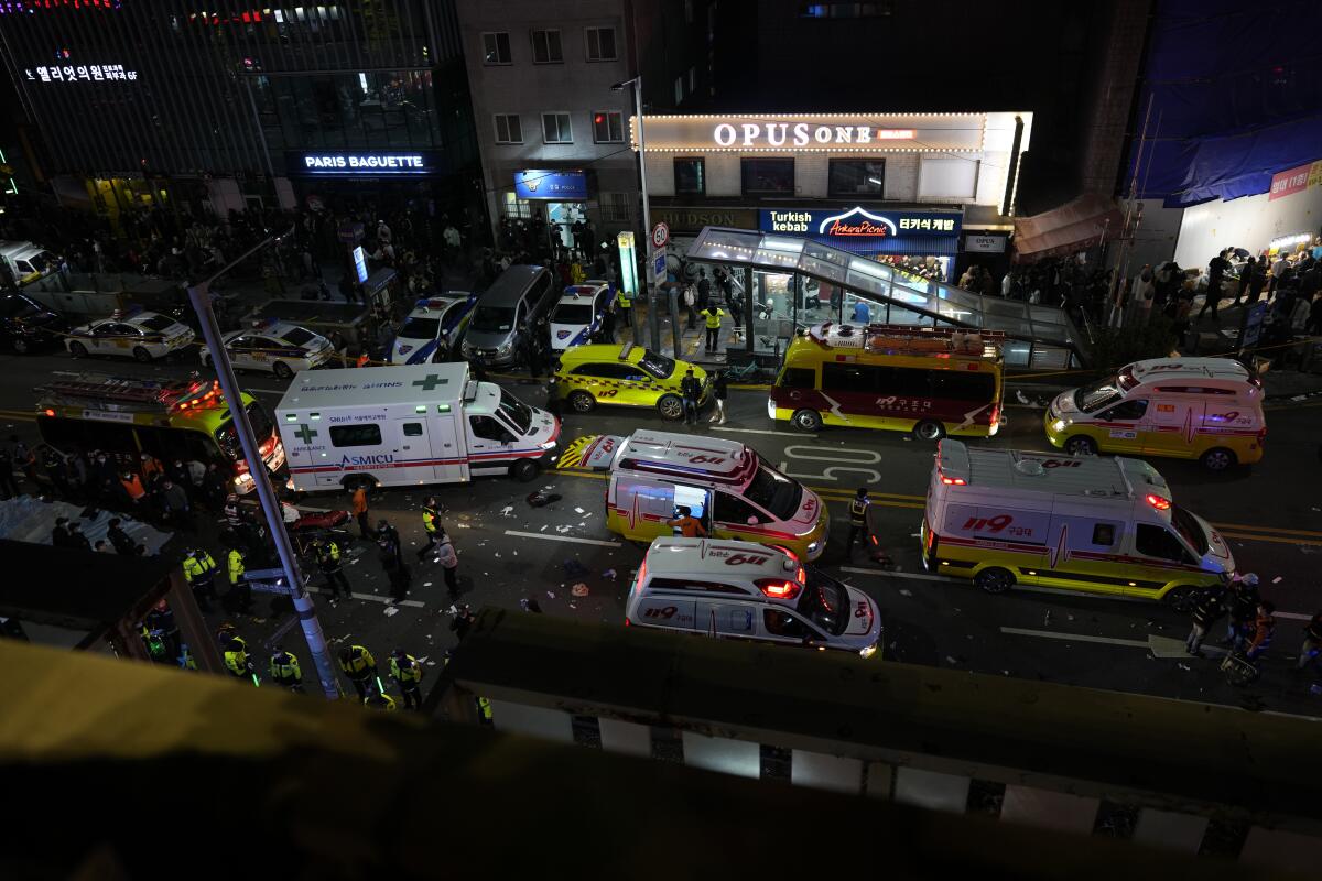 Ambulances and police vehicles on a Seoul street