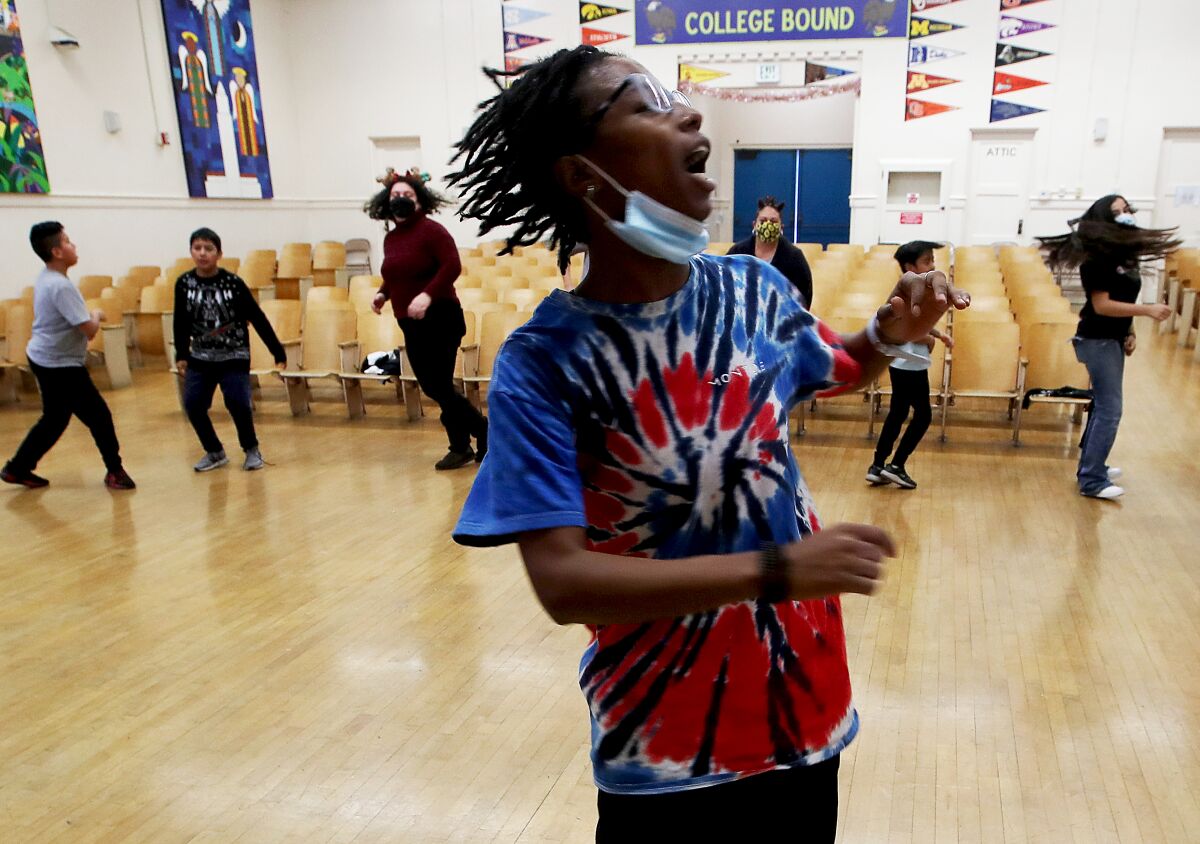 Students participate in a dance class at Alta Loma Elementary in Mid-City.