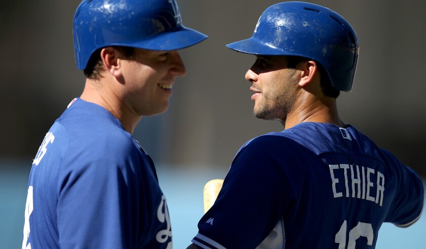 Catcher A.J. Ellis, left, and outfielder Andre Ethier are both under club control but neither is guaranteed to be returning next season with the Dodgers.