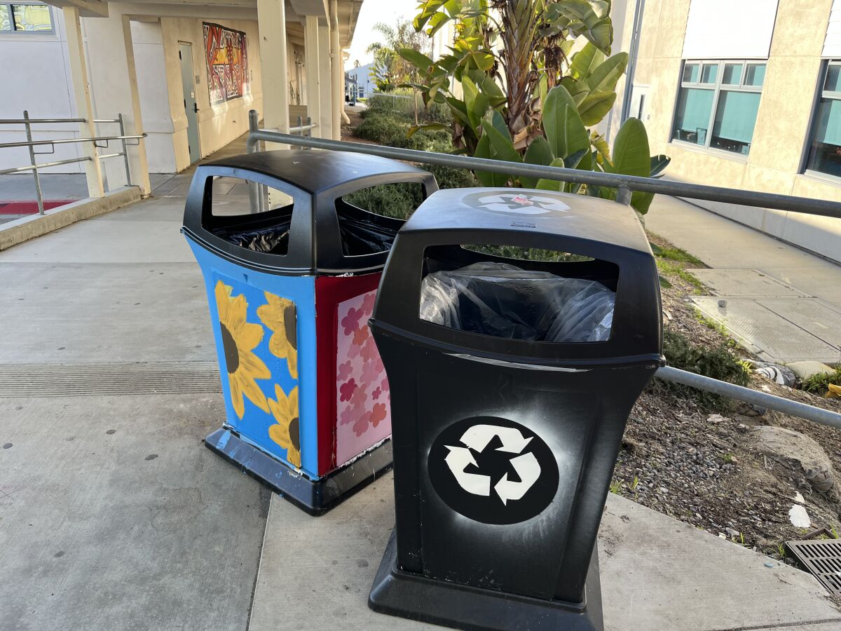 SDA now has 1:1 recycling and garbage bins.