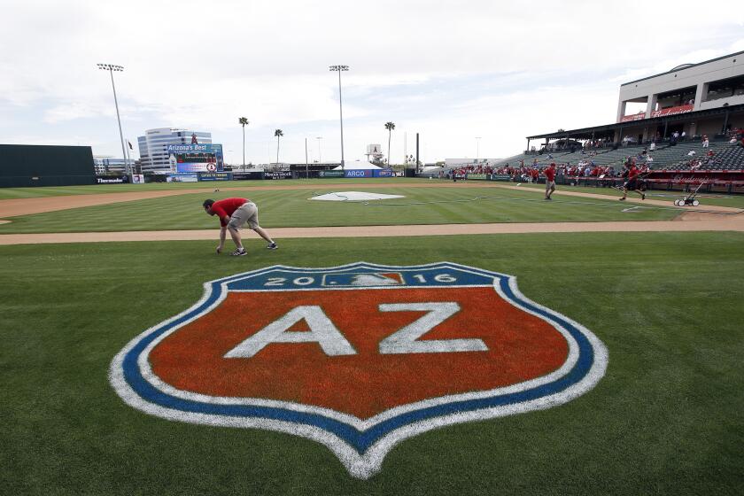 Temple Diablo Stadium before a spring training baseball game between the Los Angeles Angels and the Kansas City Royals Sunday, March 6, 2016, in Tempe, Ariz. (AP Photo/Morry Gash)