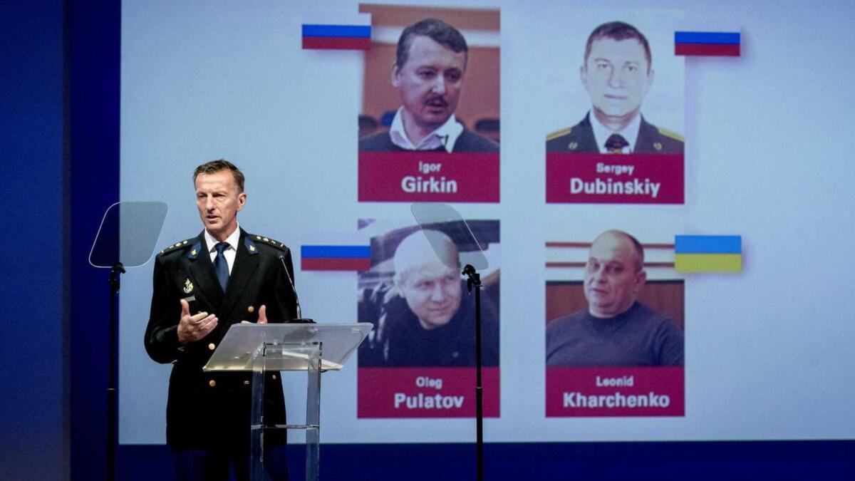Joint Investigation Team press conference announcing three Russians, Igor "Strelkov" Girkin, Oleg Pulatov and Sergei Dubinsky, and Ukrainian Leonid Kharchenko will be tried for murder in the Netherlands for the downing of Malaysia Airlines Flight 17 or MH17.
