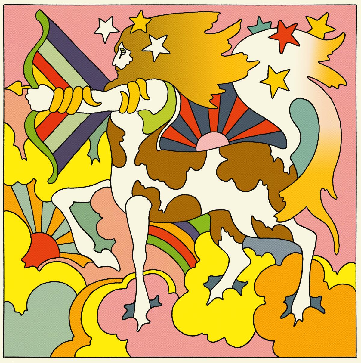  A psychedelic image of the Sagittarius symbol by John Alcorn from Sydney Omarr's "Astrological Revelations About You."  