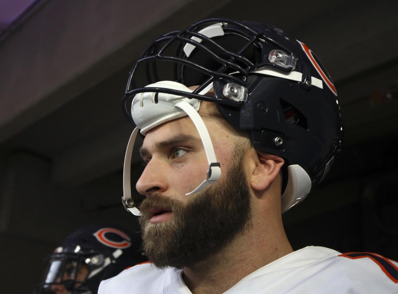 Bears offensive guard Kyle Long emerges from the tunnel before a game against the Vikings on Dec. 30, 2018, in Minneapolis.