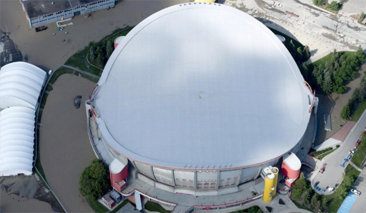 The Calgary Flames' arena, the Calgary Saddledome, has been severely damaged by the flooding of two nearby rivers.