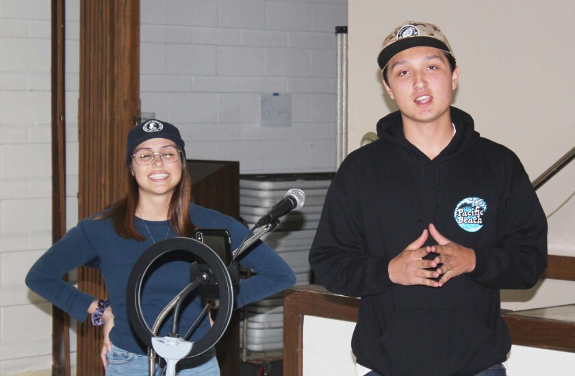 Jaden Ballardo and Charlie Nieto reviewing the success of the council’s May 14 Graffiti Day Clean-Up.