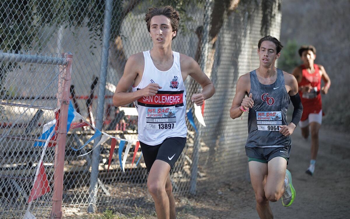 San Clemente's Brett Ephraim makes up ground in Mile 2 at the Mt. SAC Cross-Country Invitational in Walnut.