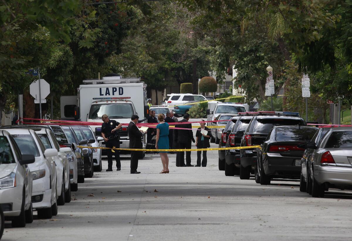 An investigation is underway after an officer-involved shooting of a man with a skateboard in the Mid-Wilshire area Thursday morning.