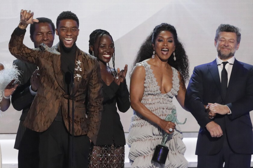 The cast of "Black Panther" accepts the ensemble award at the 25th Screen Actors Guild Awards.