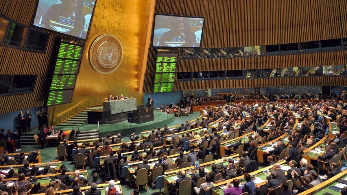 The United Nations General Assembly is shown on Nov. 29, 2012, at U.N. headquarters in New York. (Stan Honda / AFP/Getty Images)