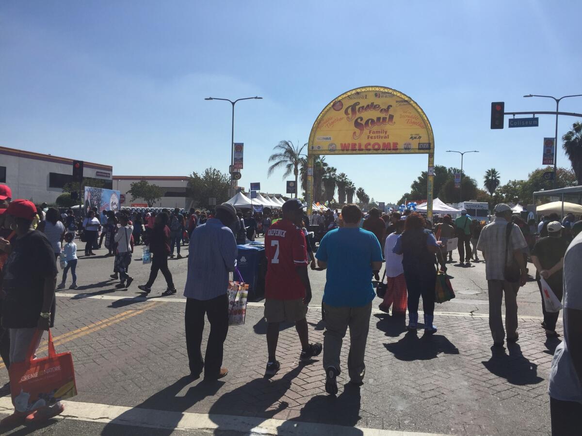 The annual Taste of Soul Family Festival on Crenshaw Boulevard draws thousands for food, live entertainment and works by local artists.