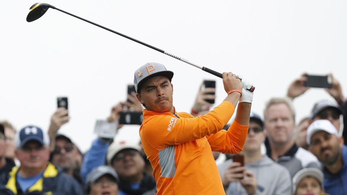 Rickie Fowler hits his tee shot at No. 10 during the final round of the Phoenix Open on Sunday.