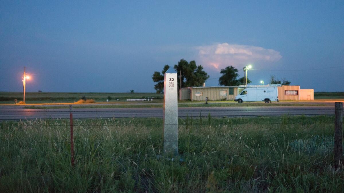 Monument #32, marking the 1821 U.S.-Mexico border as outlined by Marcos Ramirez ERRE and David Taylor, on view at MCASD. (Marcos Ramirez "ERRE" and David Taylor)