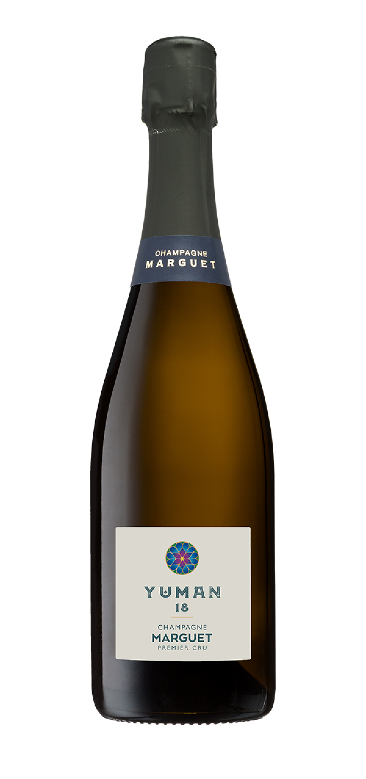 A bottle of Champagne Marguet Yuman.