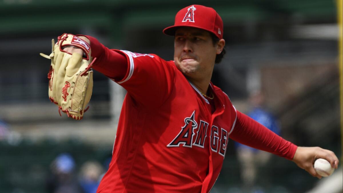Angels starting pitcher Tyler Skaggs delivers during the first inning of Friday's 5-1 loss to the Chicago Cubs.