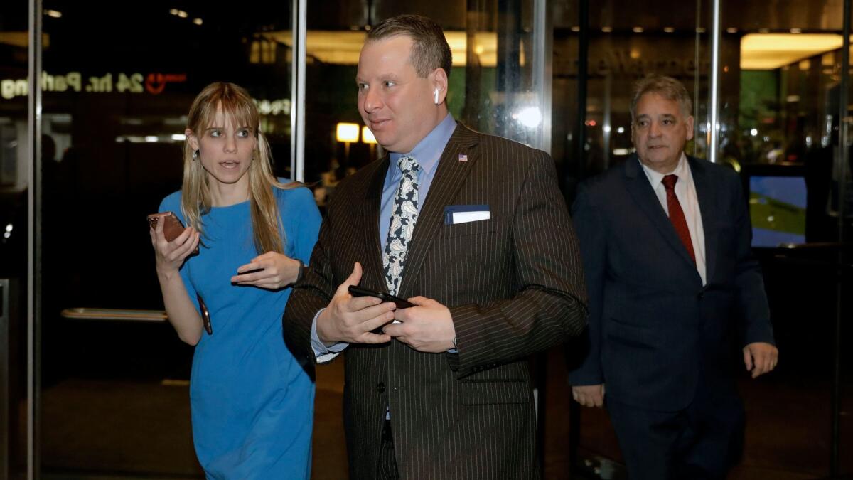 Former Trump campaign aide Sam Nunberg exits CNN News headquarters after being interviewed on the "Erin Burnett OutFront" television show in New York on March 5, 2018.