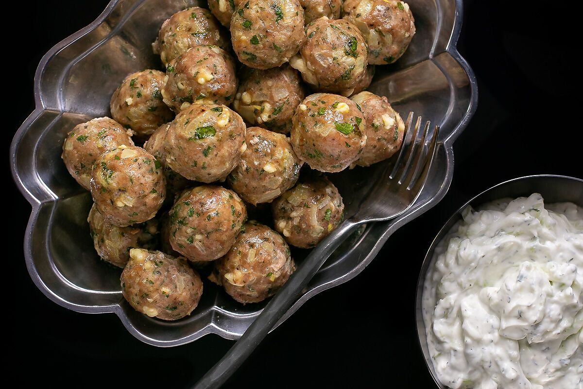 Greek-inspired turkey meatballs served with tzatziki.