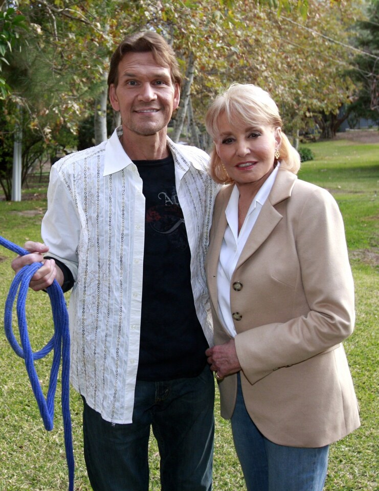Barbara Walters poses with actor Patrick Swayze at his California ranch on Dec. 6, 2008, in his first television interview since being diagnosed with pancreatic cancer.