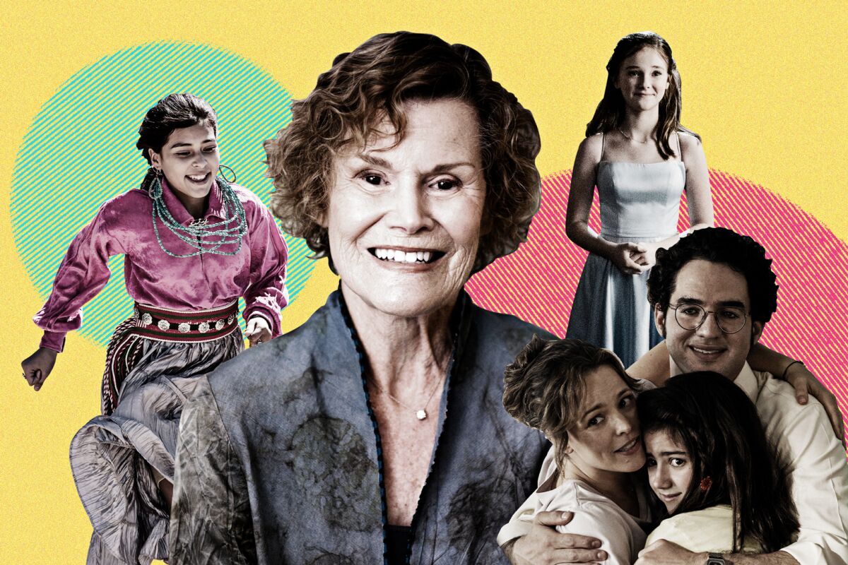 A collage of images from films and TV series with Judy Blume at the center