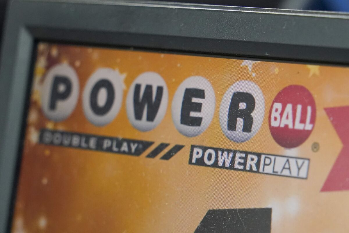 Display panel advertising tickets for a Powerball drawing