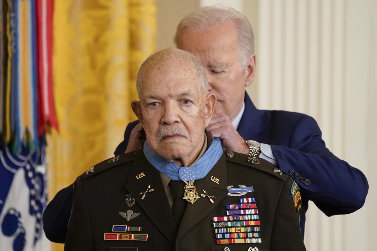 President Biden bestows retired Army Col. Paris Davis with the Medal of Honor.