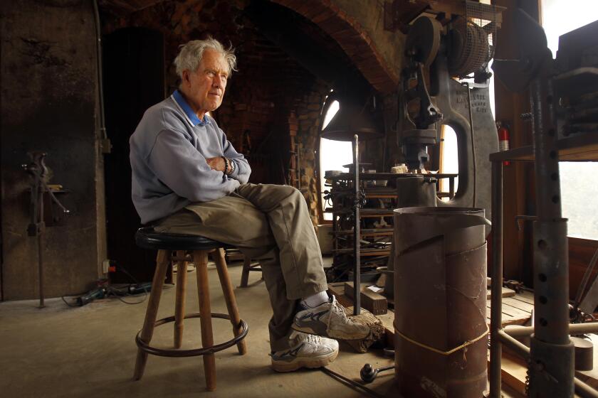 Artist James Hubbell photographed in 2013 in his art studio in Santa Ysabel.