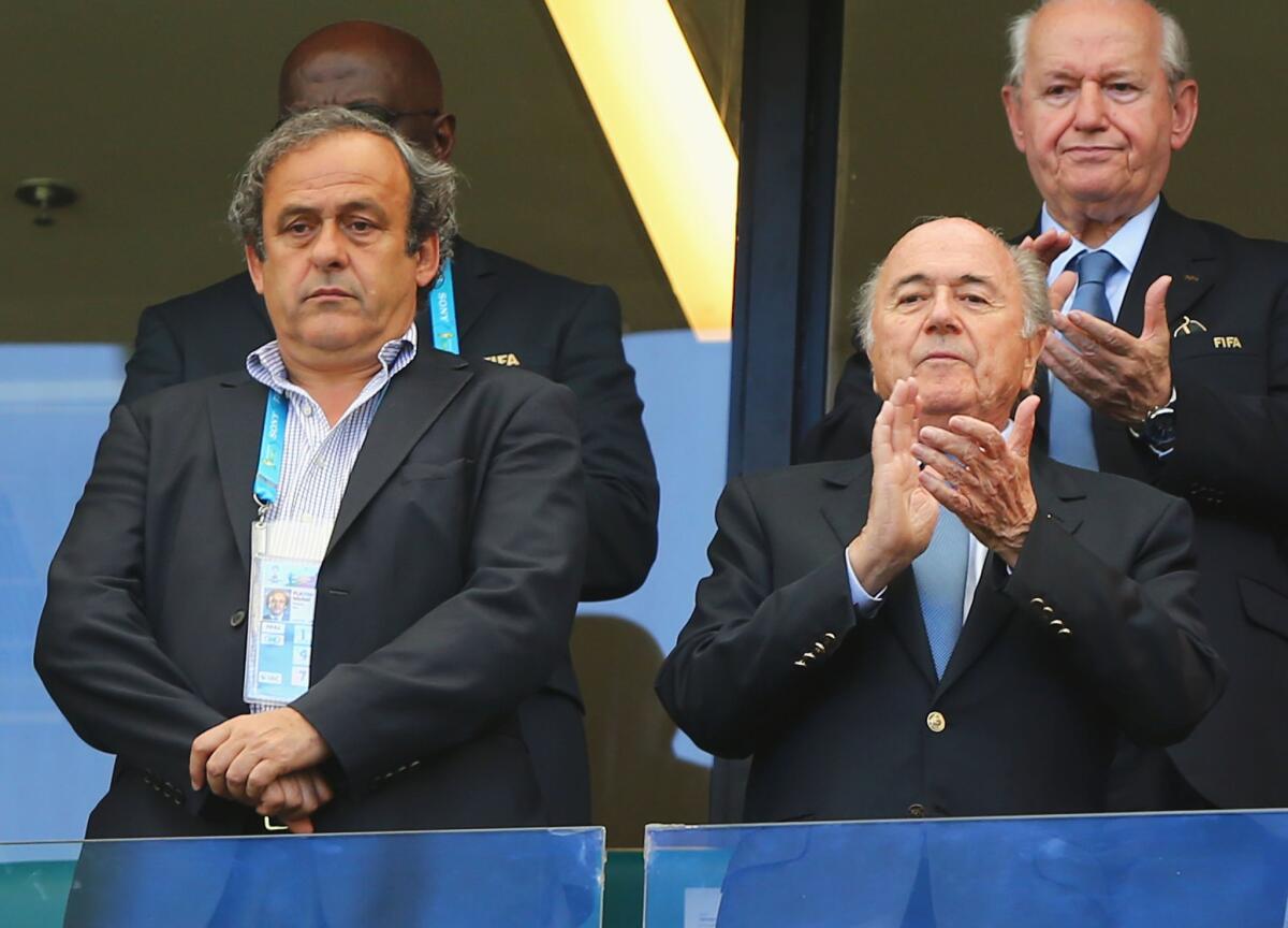 UEFA President Michel Platini, left, has emerged as one of the potential candidate to succeed FIFA President Sepp Blatter, who announced his retirement Tuesday in Zurich, Switzerland.