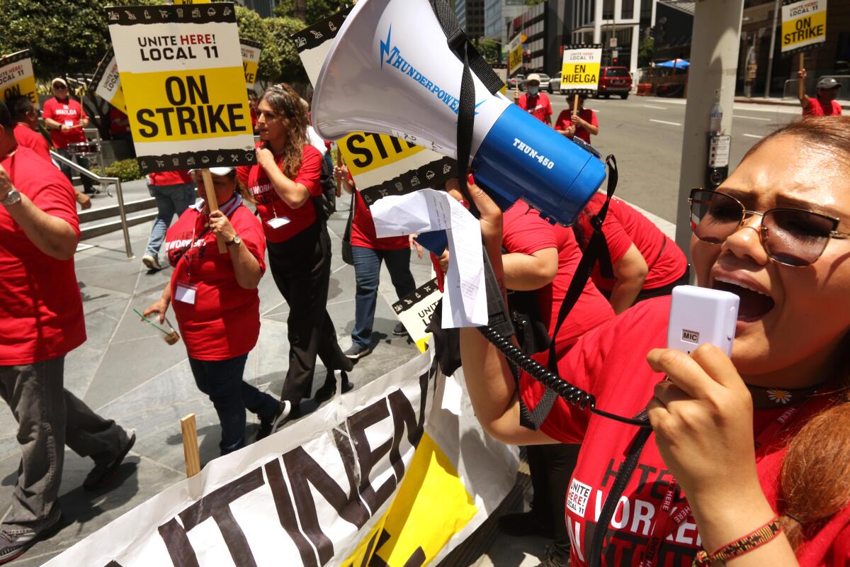 Southern California hotel workers walk a picket line 