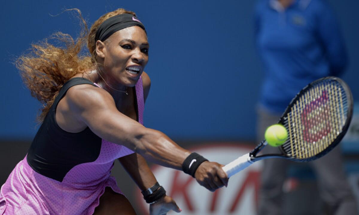 Serena Williams returns a shot during her fourth-round loss to Ana Ivanovic at the Australian Open on Sunday.