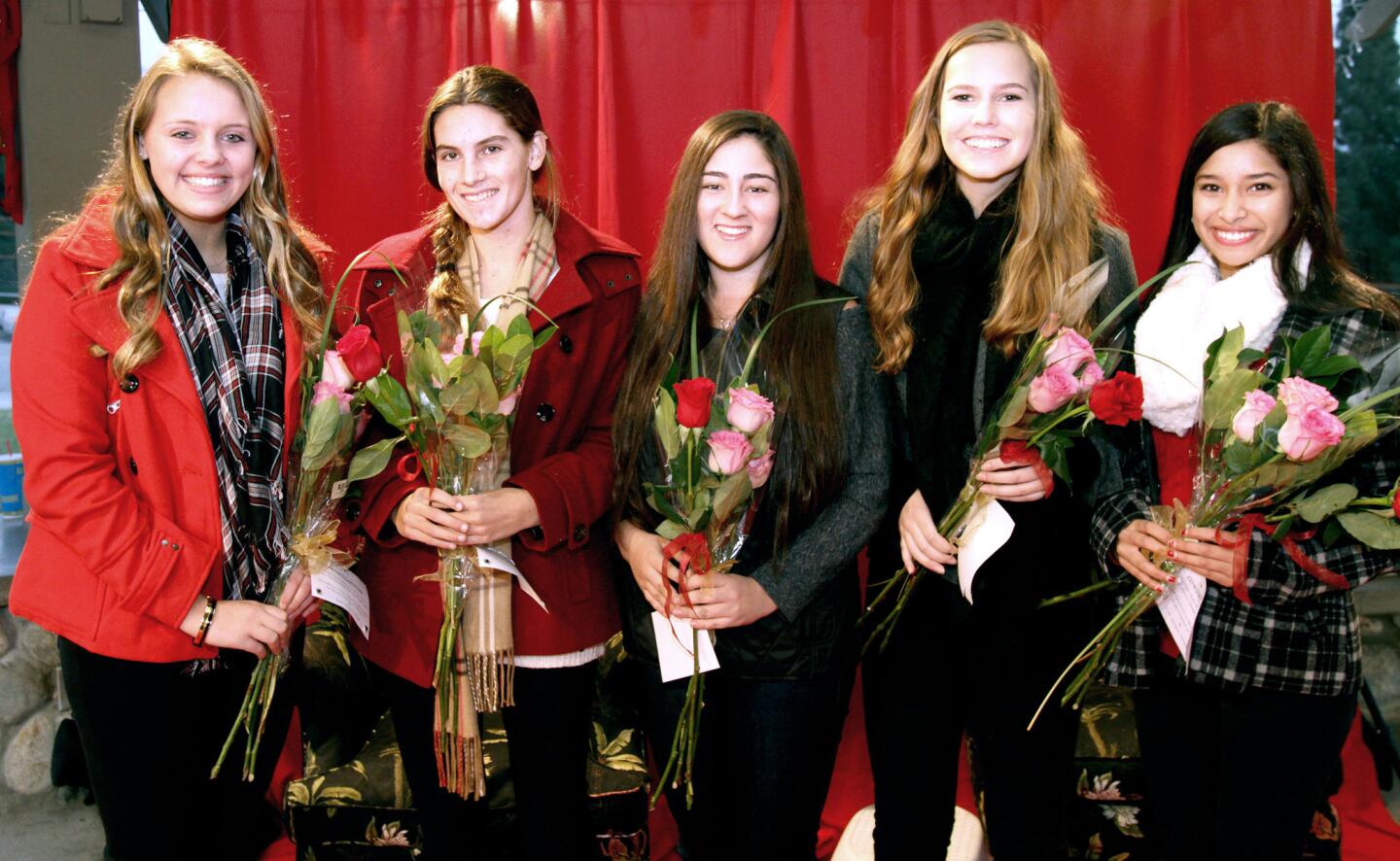 The La Cañada Flintridge Royal Court for 2016 was announced during the 21st Festival in Lights at Memorial Park in La Cañada Flintridge on Friday, Dec. 4, 2015. From left are Kara Bradley, Heather Connolly, Sloan Elmassian, Katy Paynter and Jessy Sitaramya.