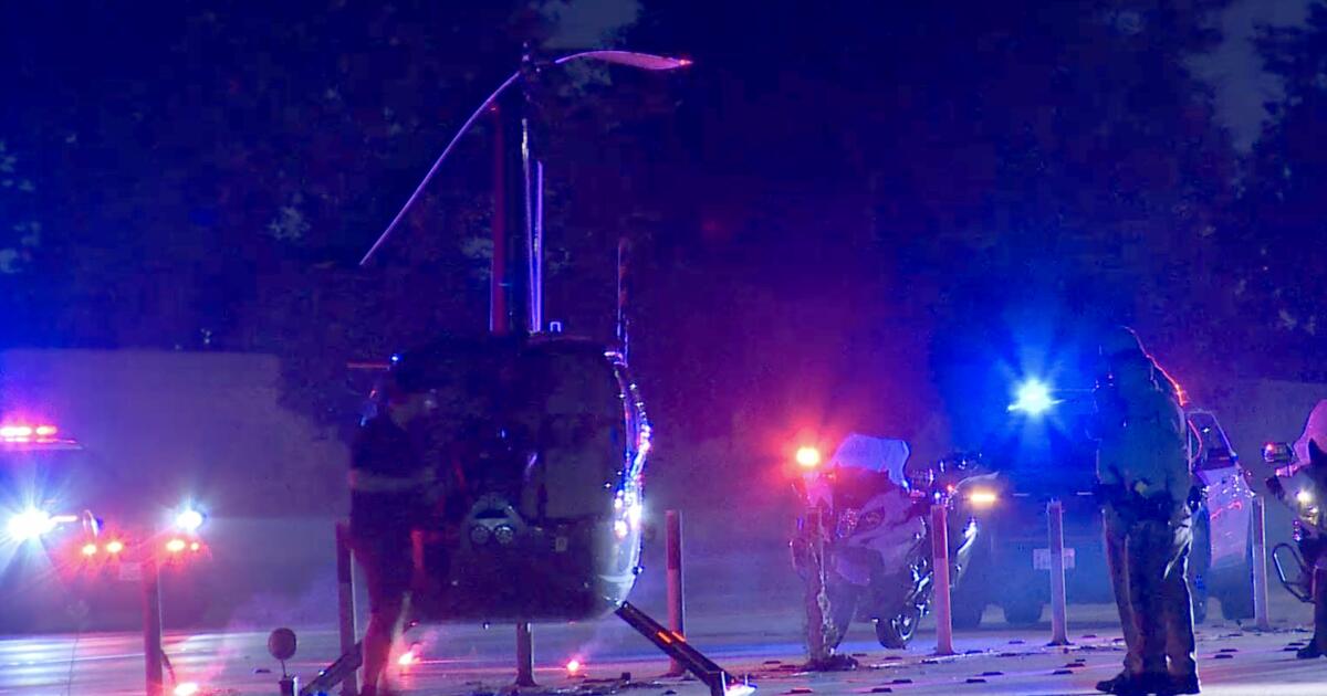 Helicopter halts traffic on the 110 Freeway in South Los Angeles