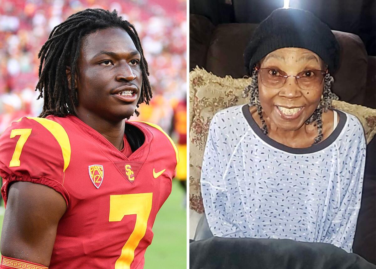 USC safety Calen Bullock and his grandmother, Maggie McDaniels.