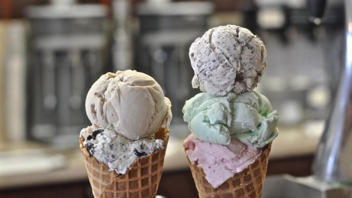 Scoops of ice cream in waffle cones at Fosselman's Ice Cream Co. in Alhambra.
