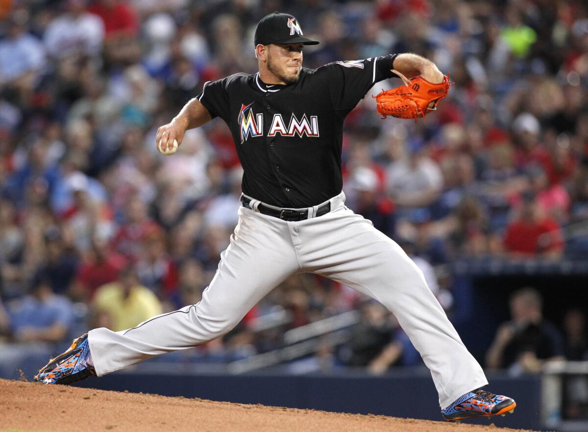Marlins starting pitcher Jose Fernandez delivers a pitch against the Braves on Friday in Atlanta.