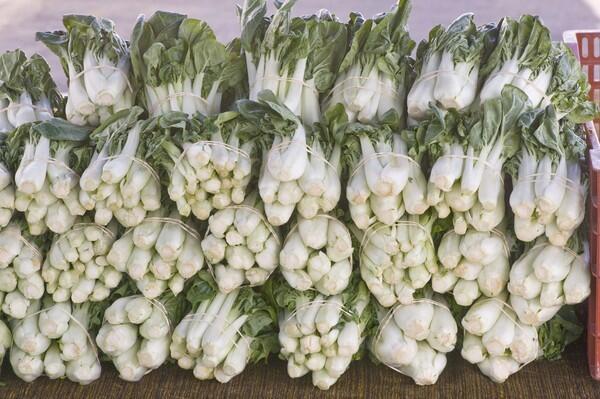 Baby bok choy sold by Vang Pachoua of Fresno, at the Wellington Square farmers market.