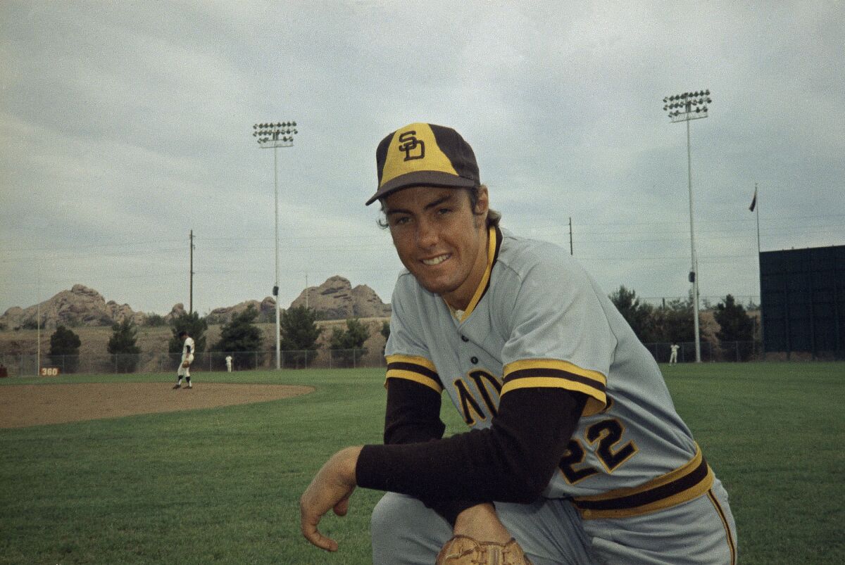 Padres pitcher Brent Strom is shown in 1975.