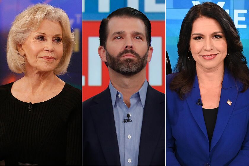 Jane Fonda, left, Donald Trump, Jr. and Tulsi Gabbard on ABC's daytime talk show "The View."