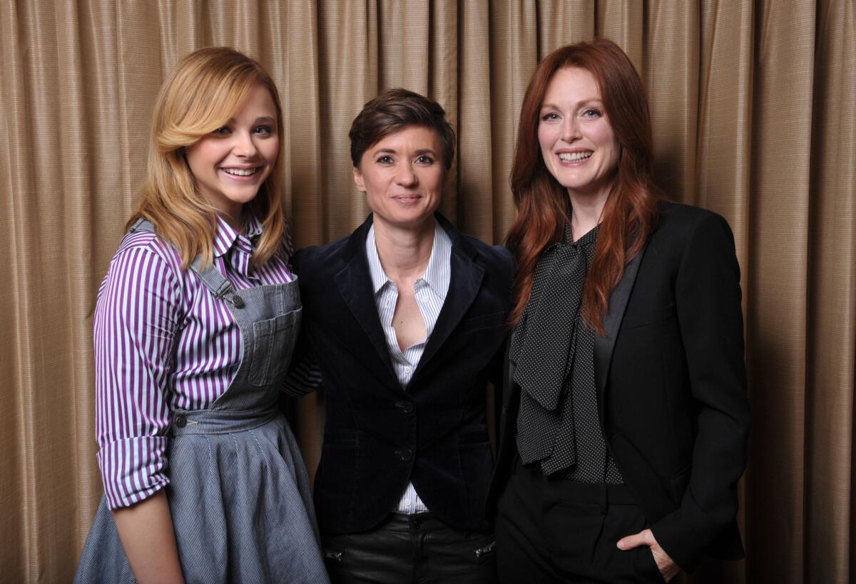 Chloe Grace Moretz, left, director Kimberly Peirce and Julianne Moore of "Carrie."