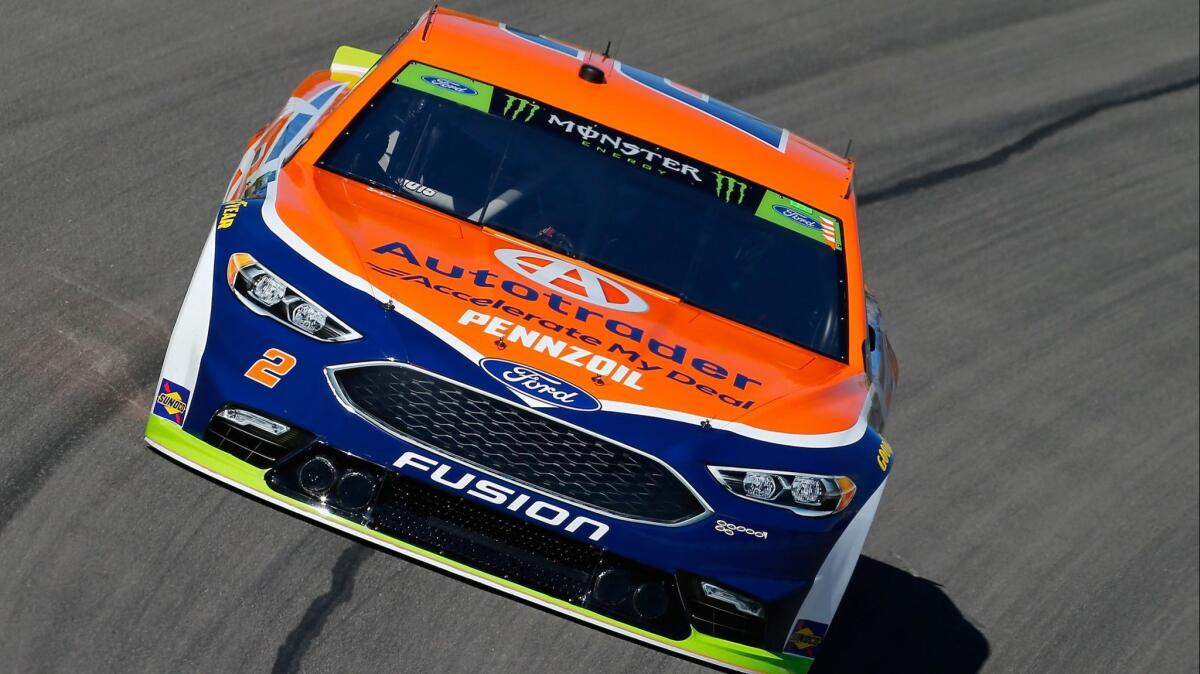 Brad Keselowski drives during practice for the Monster Energy NASCAR Cup Series SouthPoint 400 at Las Vegas Motor Speedway on Sunday.