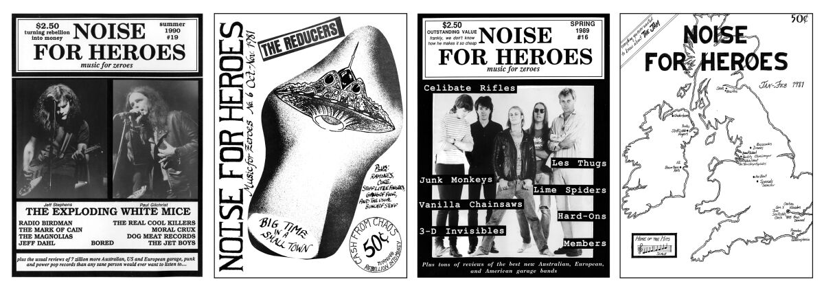 Covers from past issues of the Noises for Heroes rock 'n' roll fanzine.