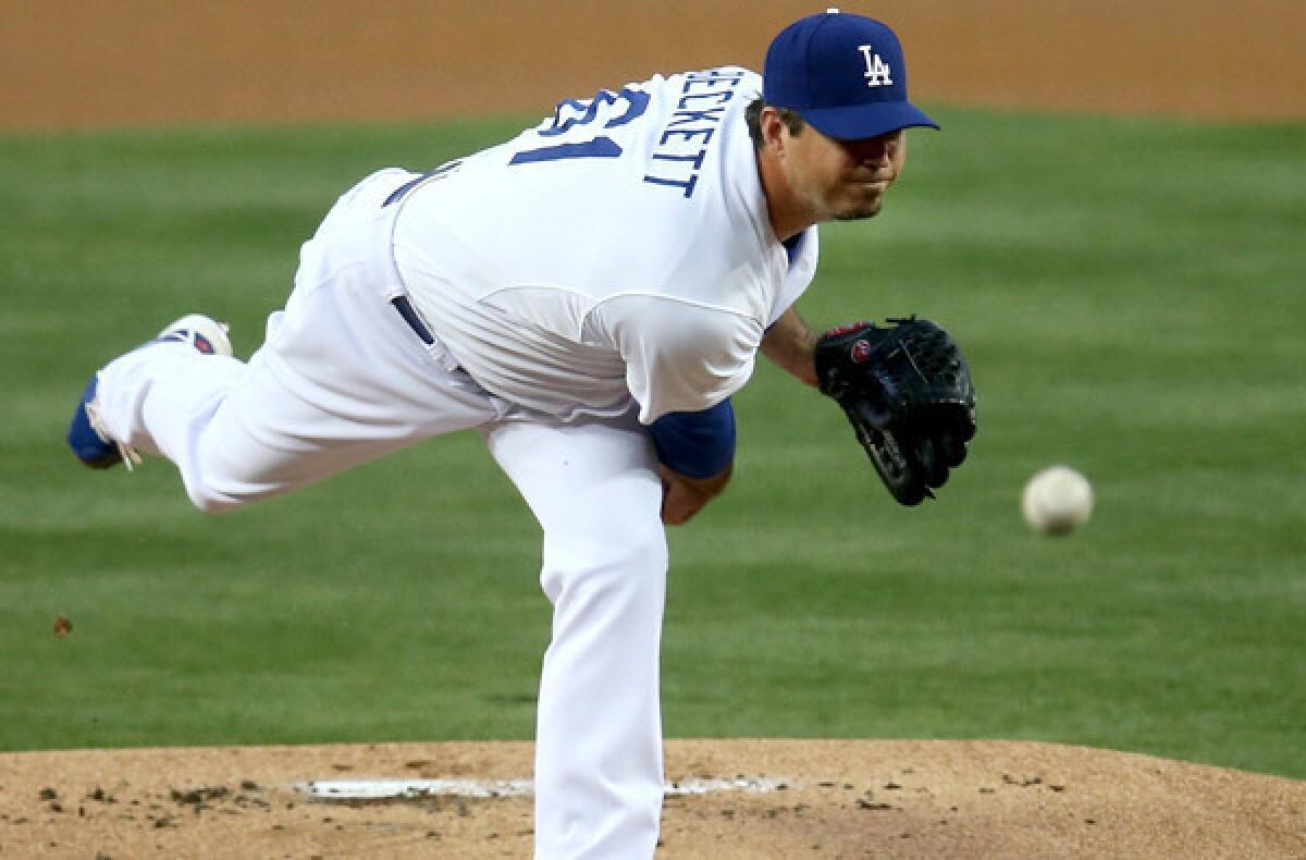 Dodgers starting pitcher Josh Beckett only lasted four inning against the Detroit Tigers on Wednesday night, when he gave up five hits and five runs, four earned.