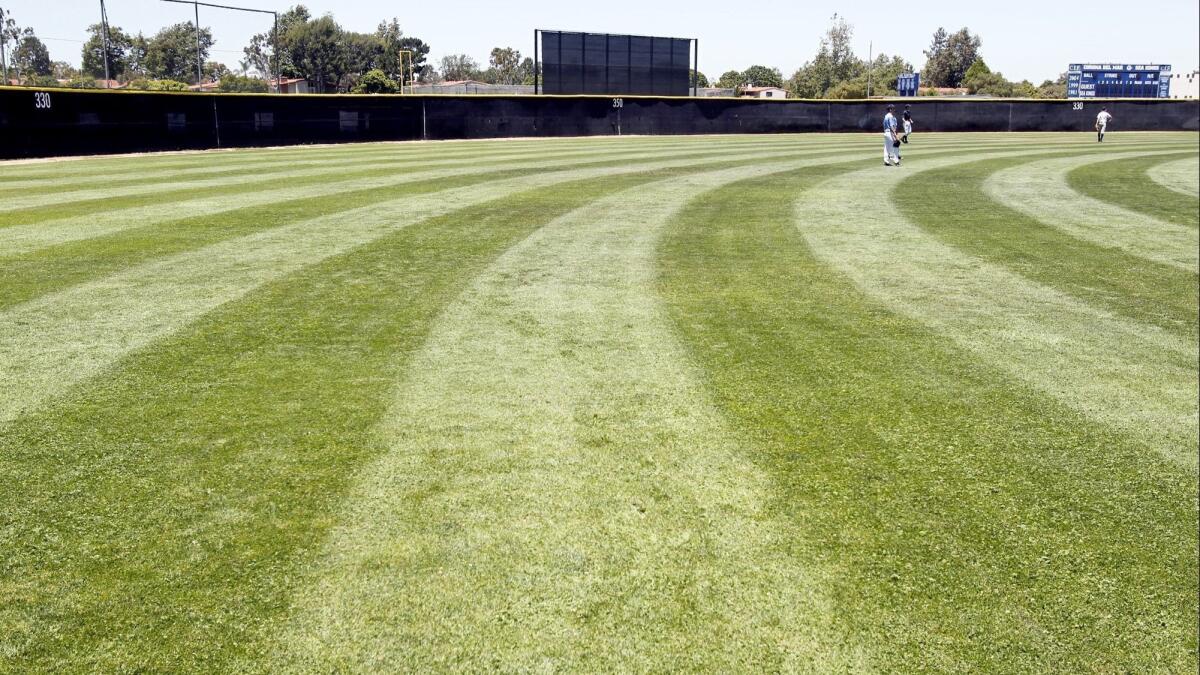 Corona del Mar High's baseball field, shown here on June 26, 2012, was vandalized in early August.