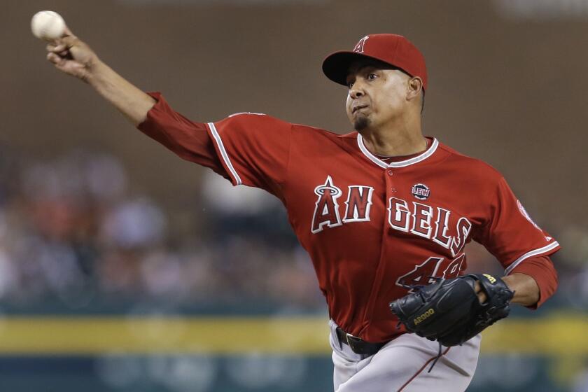 Angels reliever Ernesto Frieri pitched two shutout innings with five strikeouts Saturday night in a 9-7 comeback victory over Boston. The Angels erased a four-run deficit in the ninth and won in the 11th.